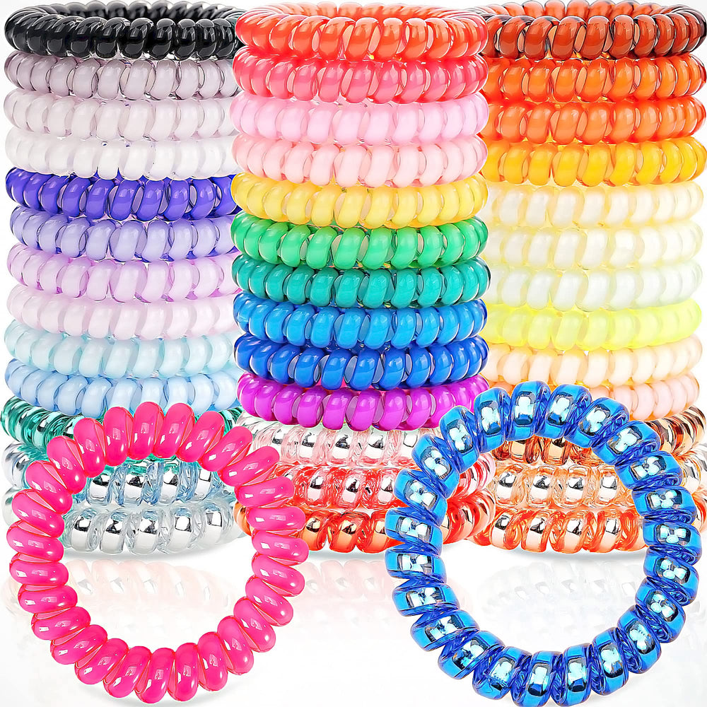 JOYOYO front packaging showing 40 spiral hair ties and box, convenient storage benefit
