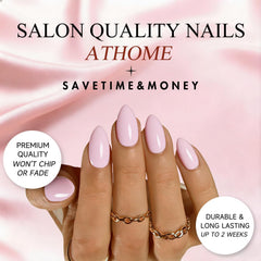 JOYVVEW applying a press-on nail demonstrating easy at-home use