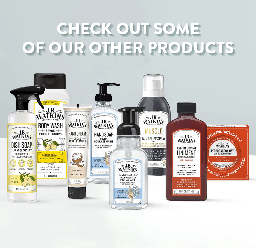 J.R. Watkins three bottles beside common items showing compact, refill-ready size