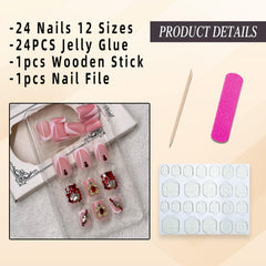 Jremg set contents displayed with jelly glue and file for quick at-home application