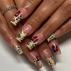 Jremg front packaging showing leopard French tip nails and included accessories for convenience
