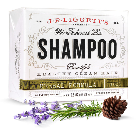 J·R·LIGGETT'S shampoo bar front view showing compact solid cleanser benefit