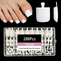 Jsiallye front packaging showing 288 white toenails and contents benefit quick pedicures