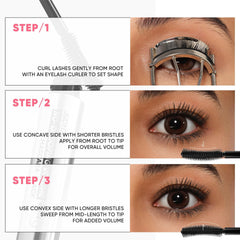 JUDYDOLL mascara applied on eye model for fanned, smudge-resistant lash effect