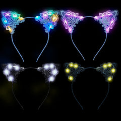 Juexica front view of four LED lace cat ear headbands for instant party style