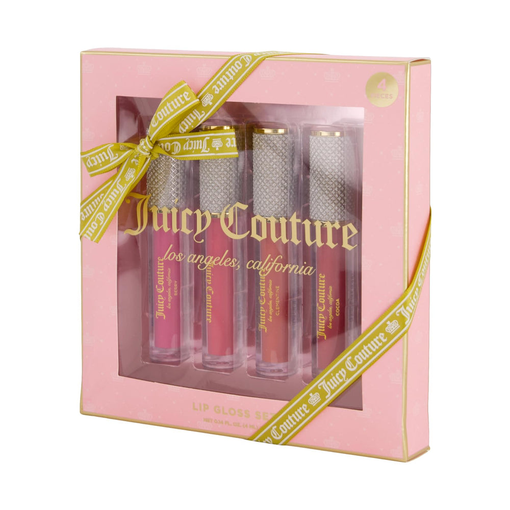 Juicy Couture tube close-up displaying applicator and glossy finish benefit