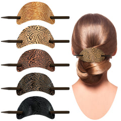 juinte front view of five oval faux leather barrettes showing variety and elegant styling benefit