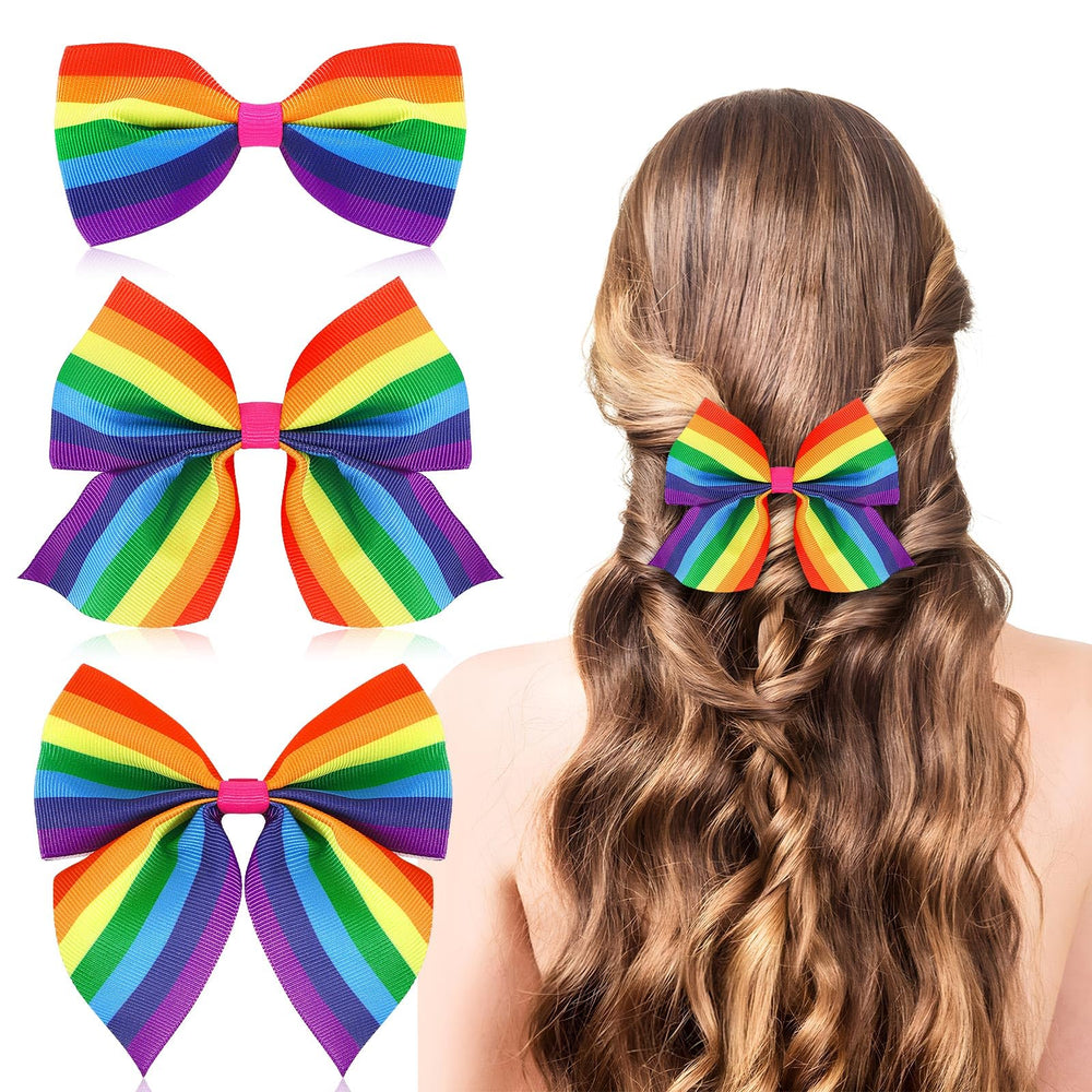 JUNEBRUSHS front view of six rainbow hair bows showing colorful variety and style