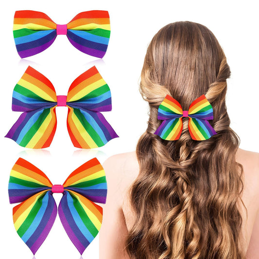 JUNEBRUSHS front view of six rainbow hair bows showing colorful variety and style