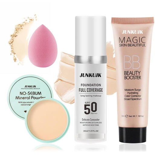 JunKuJK front packaging of foundation set showing kit contents and benefits