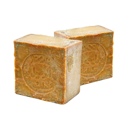 JUSIZA Aleppo Soap front packaging showing two bars and branding benefit gentle cleansing