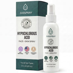Jusspray front label on 8 oz bottle showing clean packaging and brand