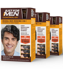 Just for Men bottle front view showing branding and gradual grey control benefit