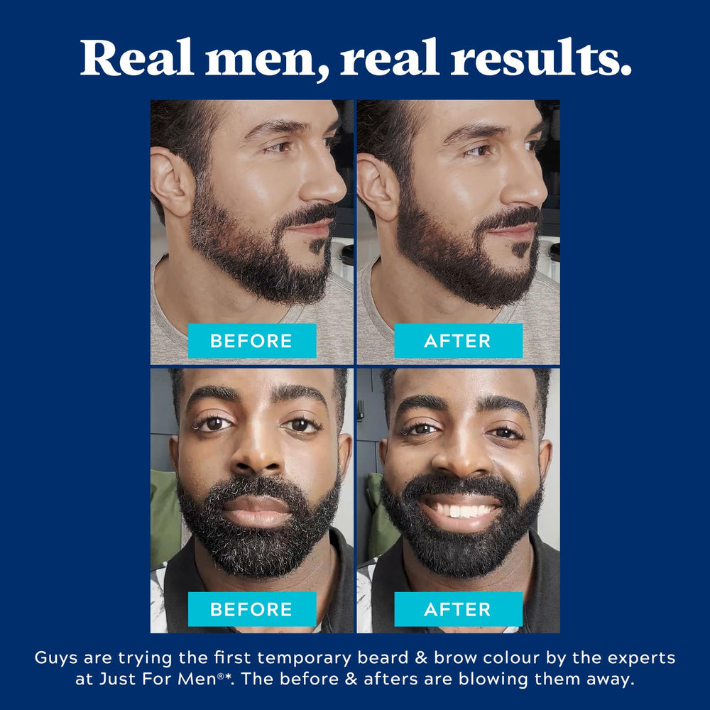 Just for Men eyebrow application in mirror for defined brows benefit