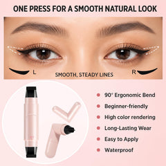 Jutqut in-use stamping a cat-eye on a model for quick results