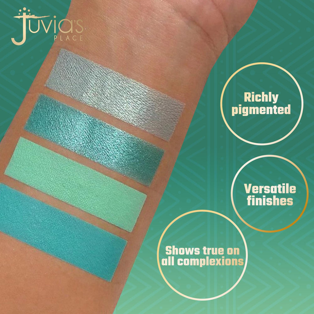 Juvia's Place brush picking up mint shade illustrating easy application and color transfer
