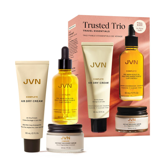 JVN front packaging trio set shown, convenient travel solution