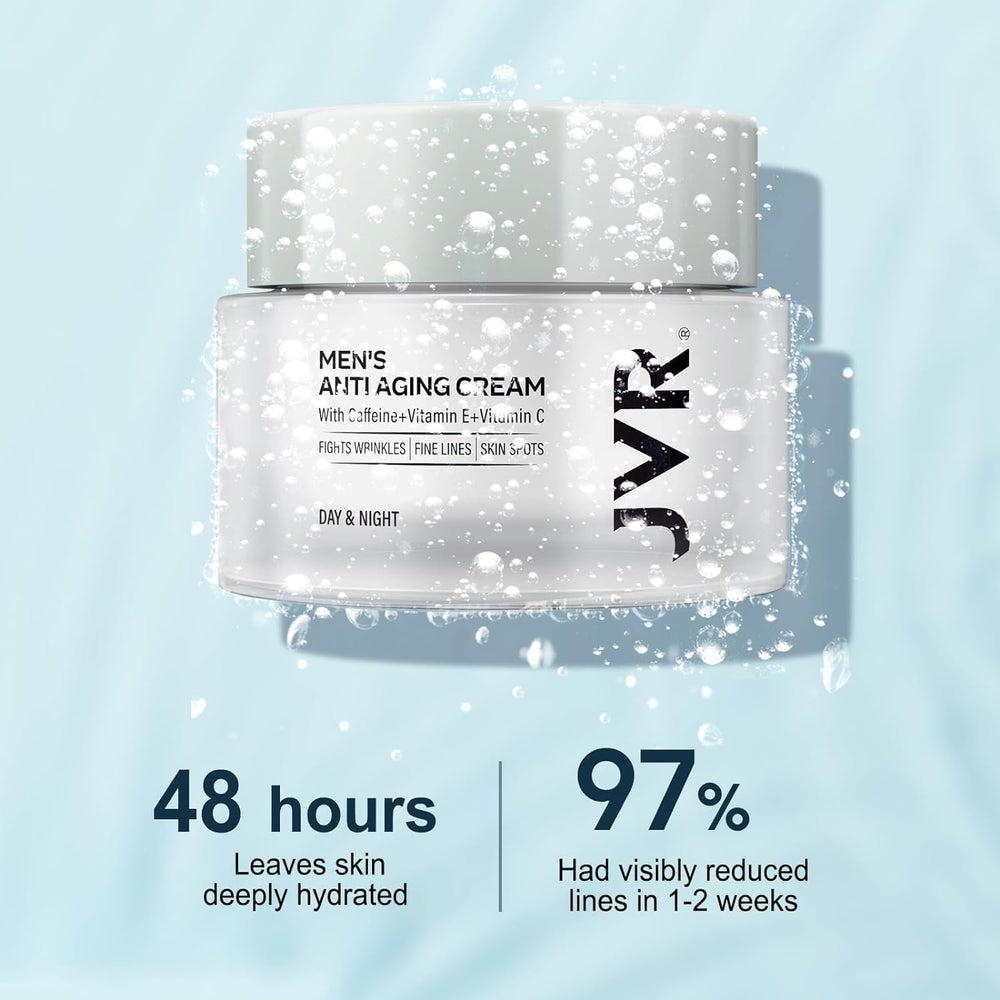 JVR ingredient label close-up highlighting caffeine and niacinamide benefits