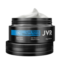 JVR hair clay front jar showing clean label and compact size benefit portability