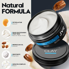 JVR hair clay on a woman with tousled waves showing texture and soft hold