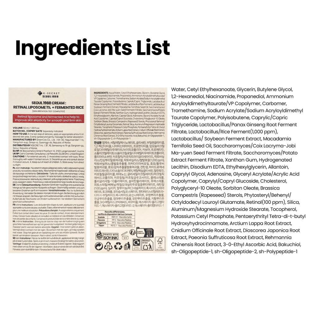 K-SECRET box label close-up showing ingredient highlights and directions