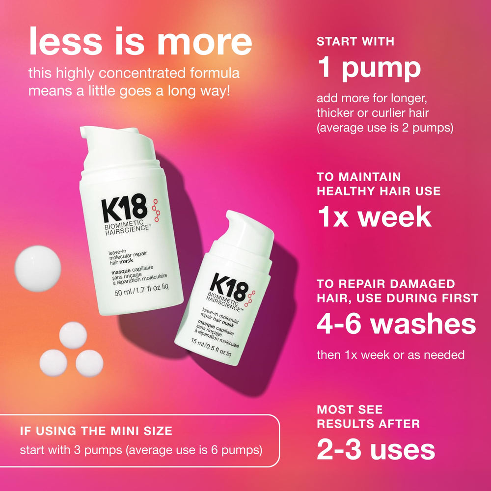 K18 bottle held to show 1.7 fl oz size for travel-friendly benefit