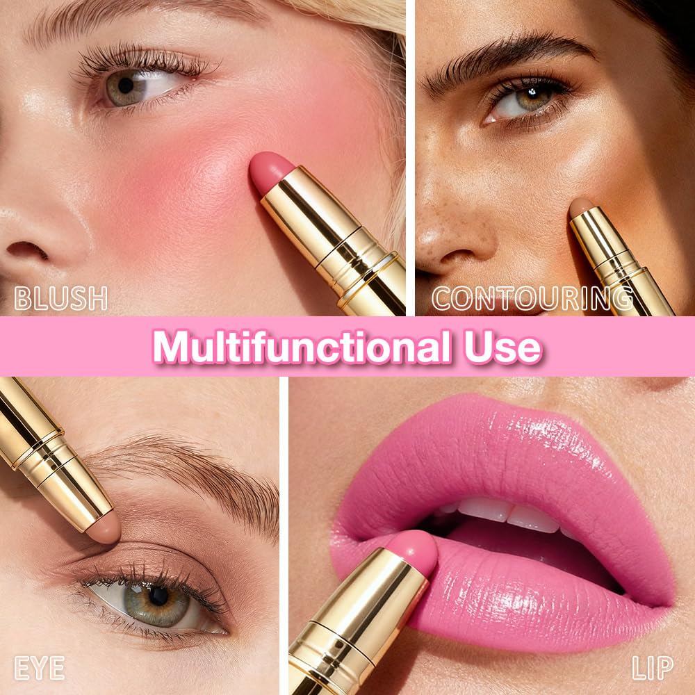 Kaely application on cheek showing stick swipe and quick fingertip blending benefit
