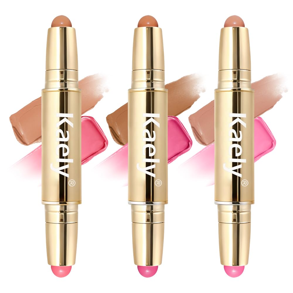 Kaely front packaging showing three multiuse contour blush sticks and sleek tubes for easy use