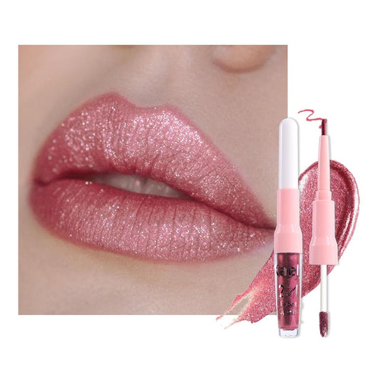 Kaely front packaging showing dual-ended metallic lipstick for quick application