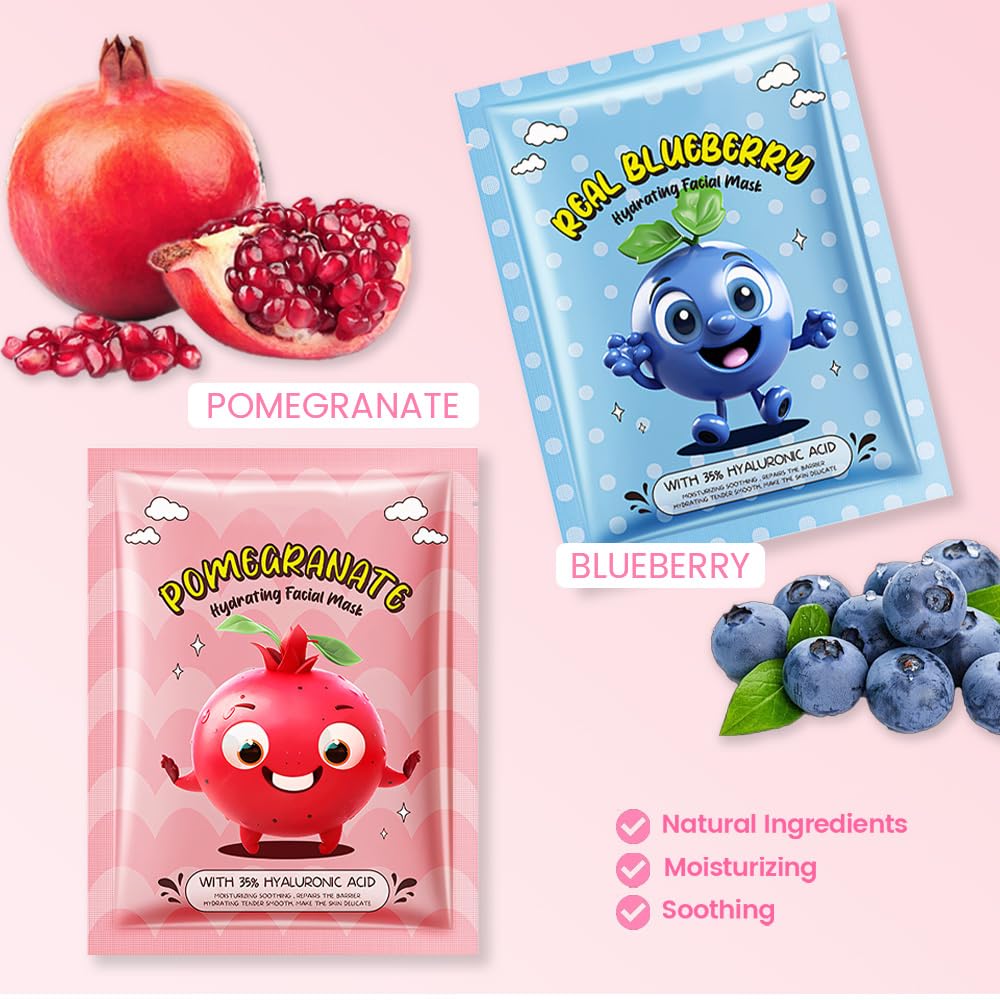Kaely assorted fruit mask packets laid flat showing variety and choice