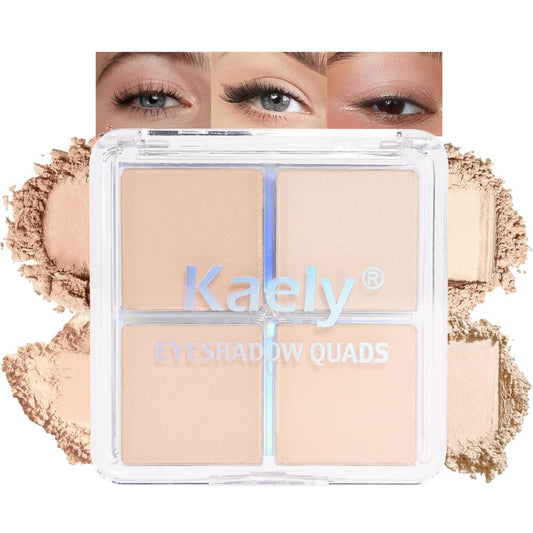 Kaely quad front packaging showing compact palette and shade layout for versatile looks