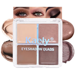 Kaely front packaging showing compact four-shade quad and neutral tones benefits portability