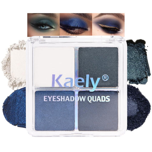 Kaely quad front palette showing four blue-green shades and compact design benefit portability