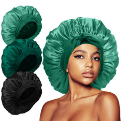 Kafteri bonnet set front view showing black and two green colors and full coverage benefit