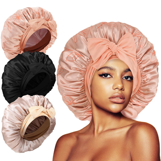 Kafteri front view of three-pack bonnets showing colors and roomy fit benefits
