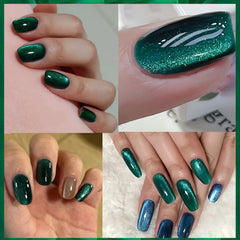 KAHSOSE cured nail swatch at angle showing holographic cat-eye shine
