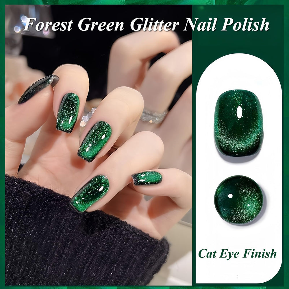 KAHSOSE model wearing festive emerald manicure for holiday styling