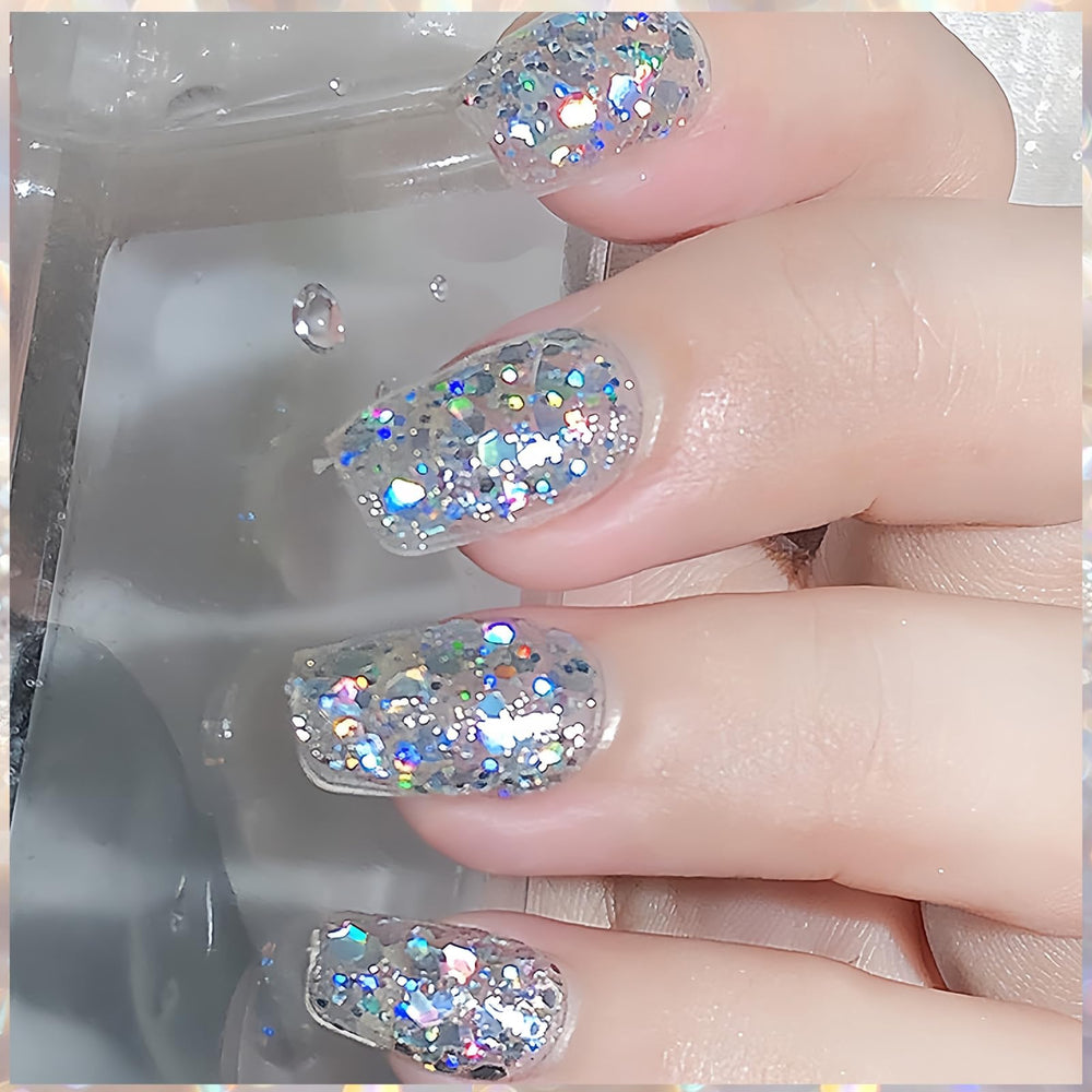 KAHSOSE on nail swatch over color showing prismatic effect and glossy finish benefit