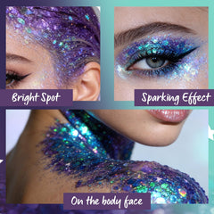 KAICOERLY glitter applied to hair roots showing subtle iridescent shine for mermaid or festival styles