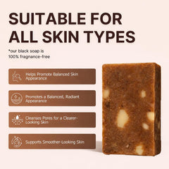 Kalani Glow close-up texture of raw black soap highlighting gentle exfoliation