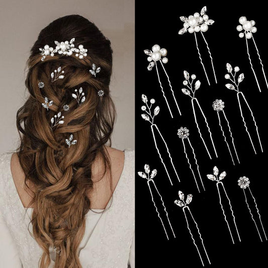 KALOLIA front view of silver pearl hair pins showcasing set for styling use