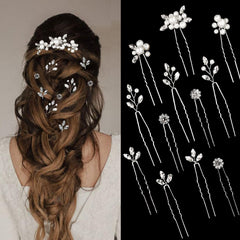 KALOLIA front view of silver pearl hair pins showcasing set for styling use