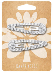 KANPRINCESS front view silver rhinestone hair clips, elegant sparkle