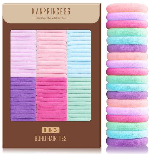 KANPRINCESS front packaging showing 100 colorful hair ties and value