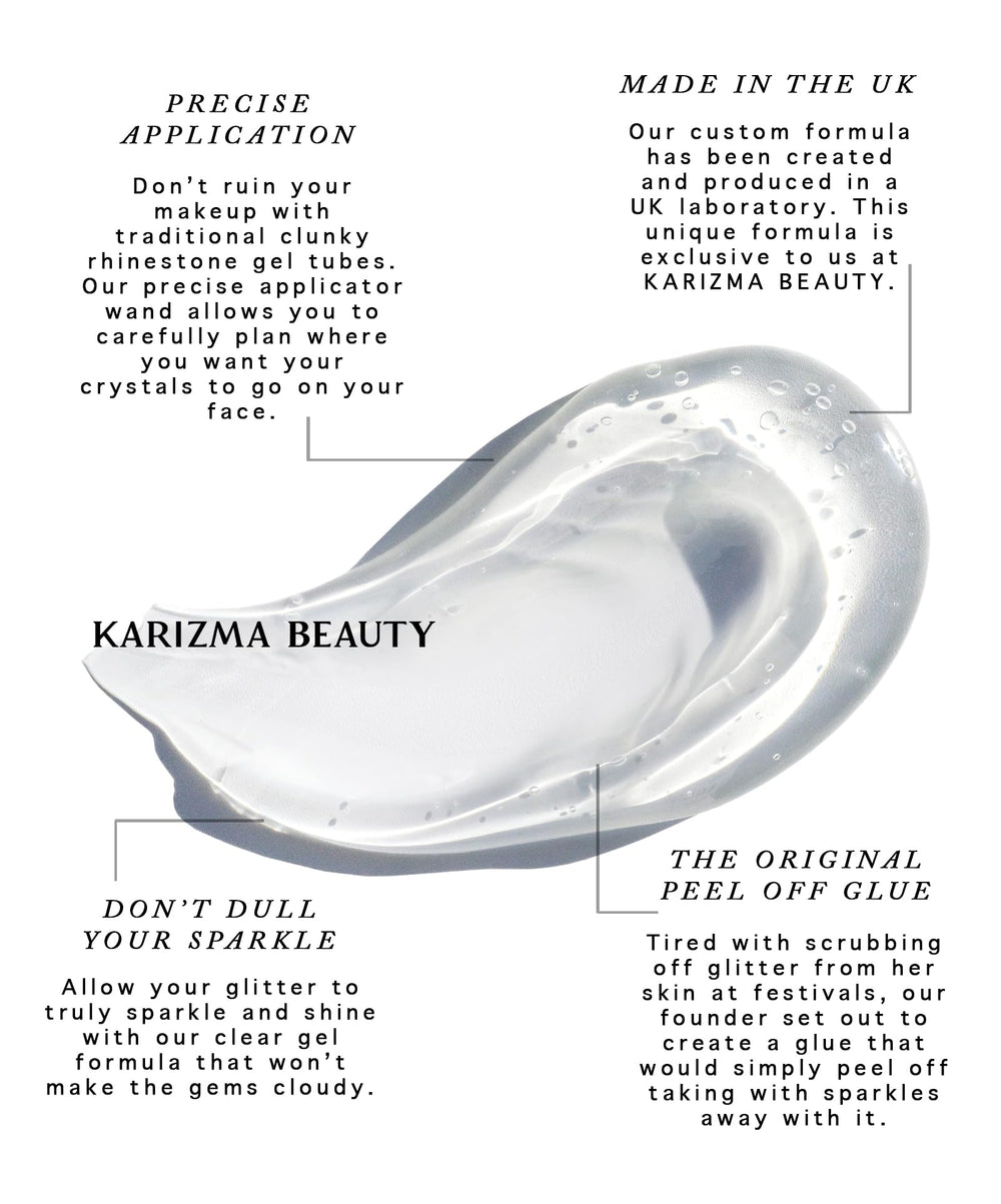 KARIZMA clear glue texture on fingertip, shows thin even spread benefit