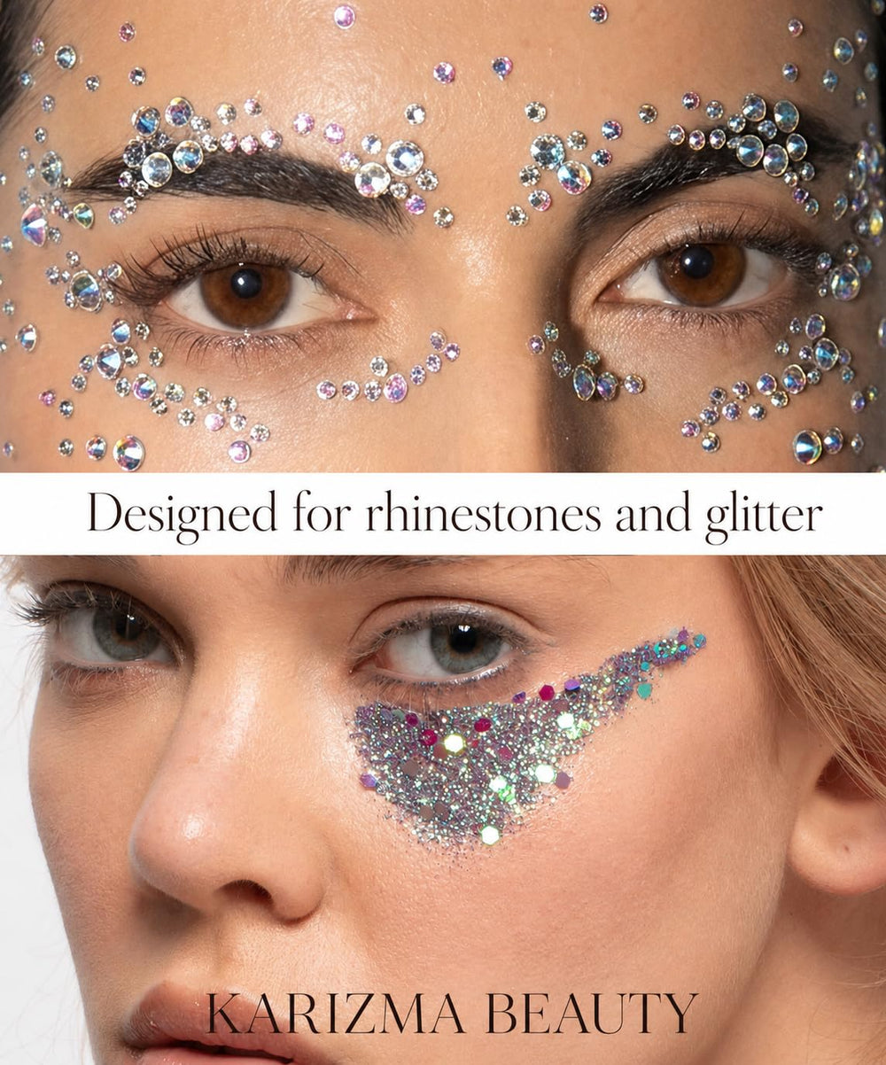 KARIZMA glitter applied under-eye, secure hold and photogenic sparkle