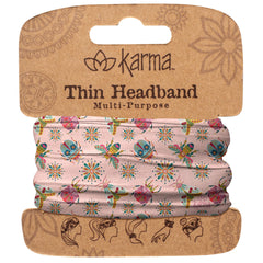 Karma thin headband front view showing pattern and snug fit, highlighting style