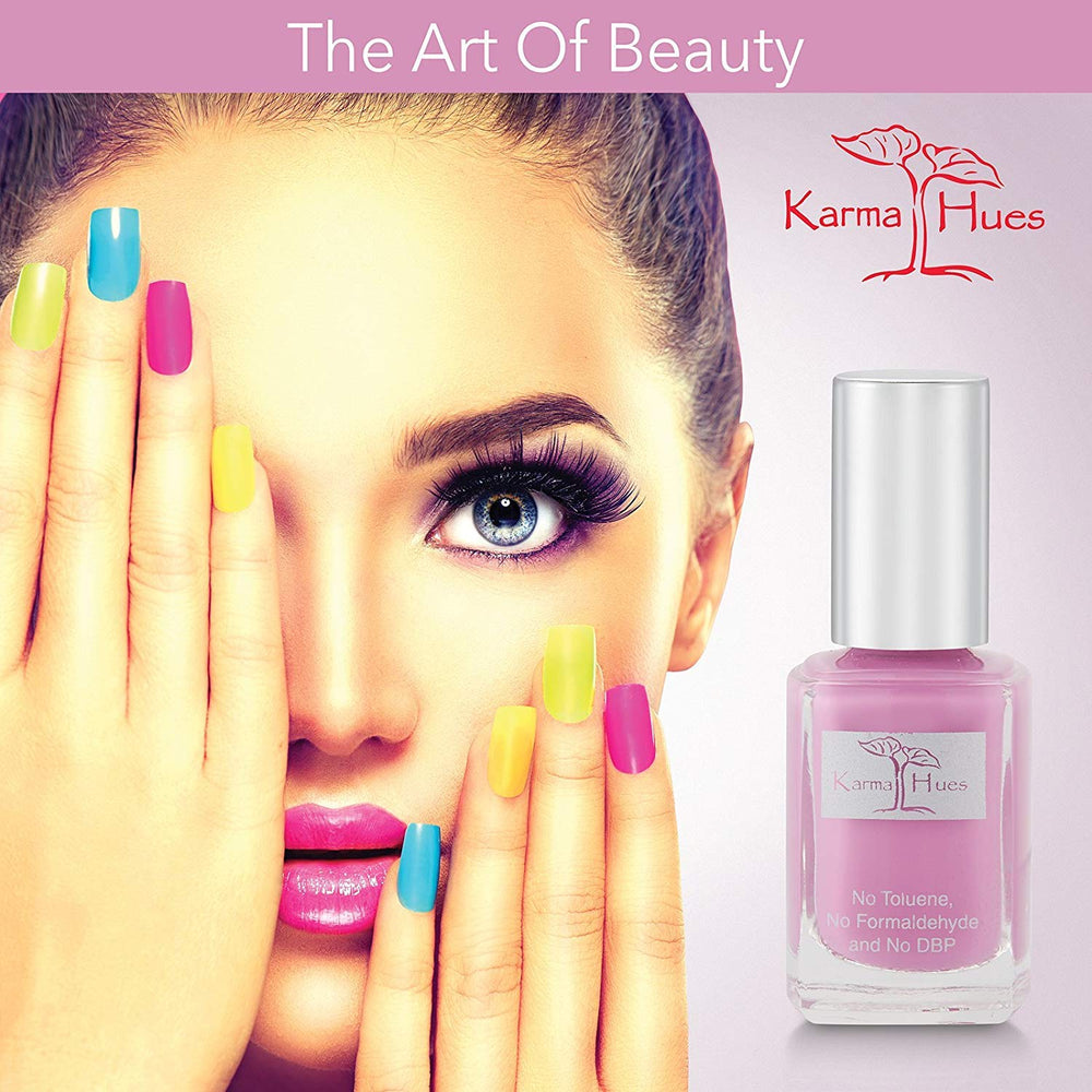karma organic swatch on skin demonstrating true Lala Lilac shade and wearable finish benefit