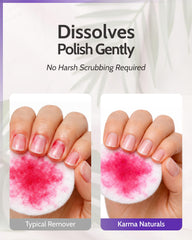 karma organic on bathroom vanity styled with plants, conveys spa-like gentle nail care