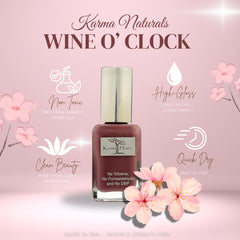 karma organic nail swatch wheel displaying true WINE O'CLOCK shade and color payoff benefit
